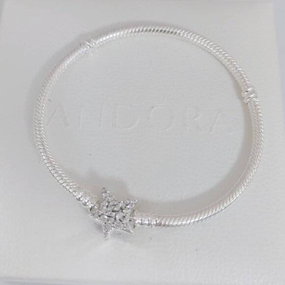 Pandora Moments Asymmetric Star Clasp Snake Chain Bracelet S925 Sterling Silver - Picture 2 of 5